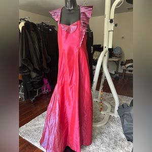 One of a kind Formal pink silk tuxedo gown dress long with halter top